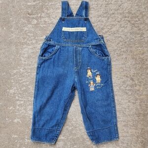 Vintage Salty Dog‎ "Row Row The Boat" Embroided Blue Jean Denim Overalls, 24m